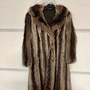 Raccoon full length real fur coat